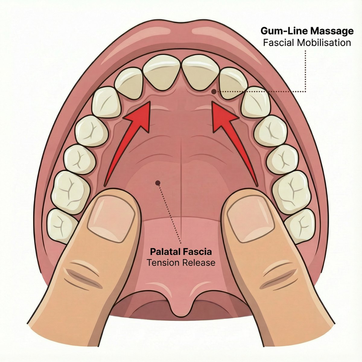 Working along the roof of the mouth with the thumbs